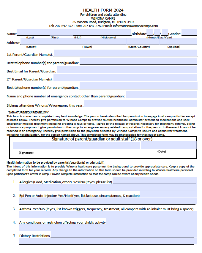 2024 Health Form - WinonaWinona